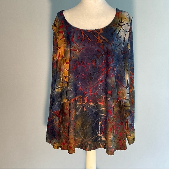 Attitudes by Renee XL Vibrant Fall Colors Scoop Neck Burnout Long Sleeves Blouse - Picture 16 of 16